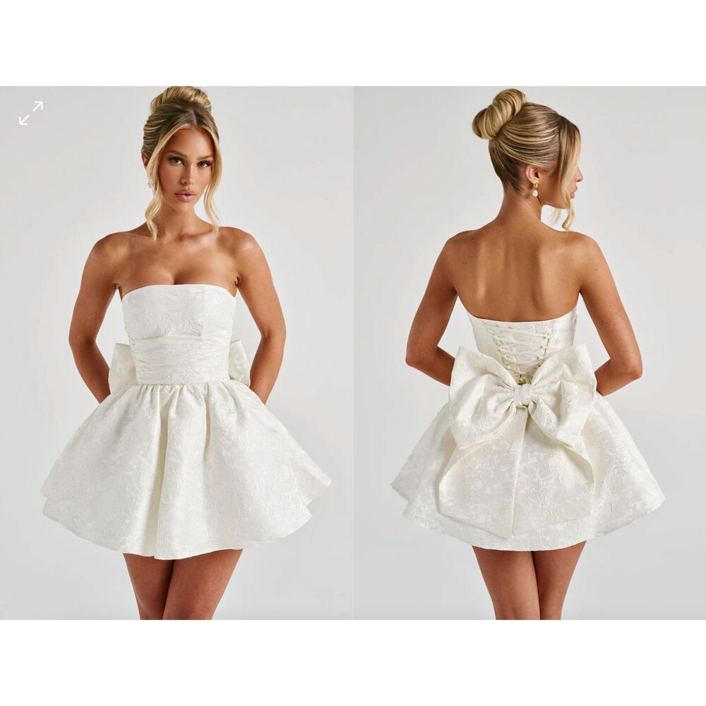 NWT BABYBOO Salome Mini Dress Floral Jacquard Ivory Strapless Women's Size XXL